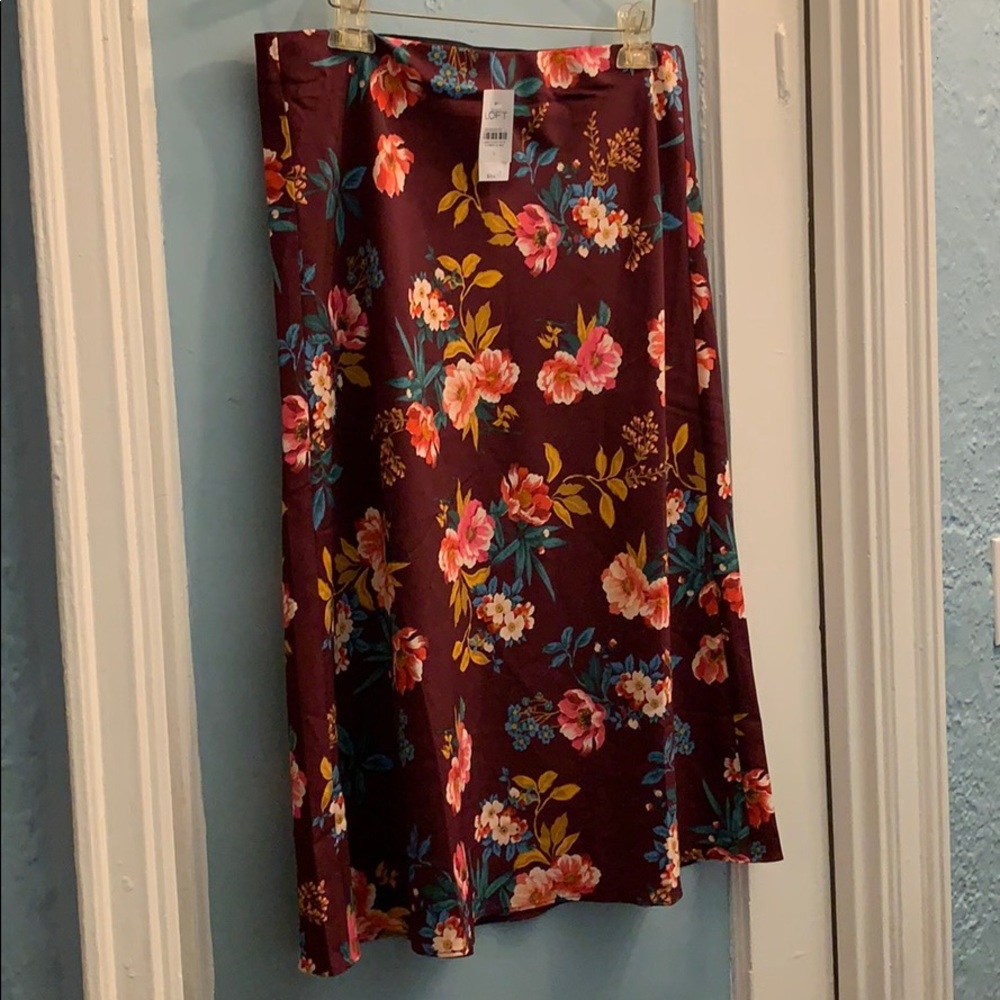 Loft Floral Pull On Midi Skirt size large